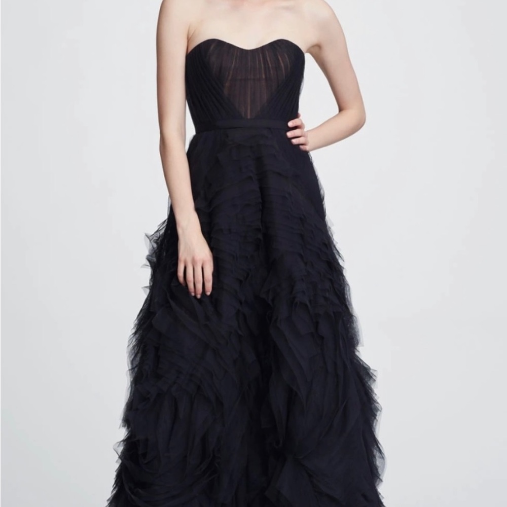 Notte Marchesa strapless texture tulle black dress size 8